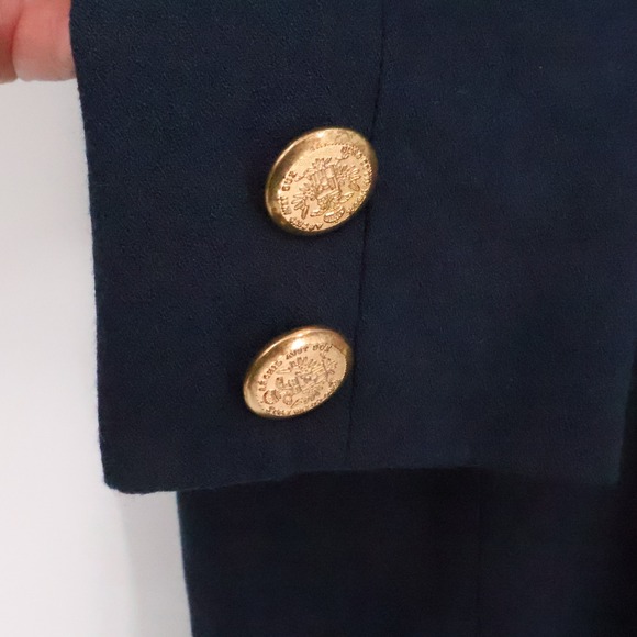 Vintage Military Style Blazer Womens Preppy Navy Wool Blend Gold Button Size 2 - Picture 6 of 10